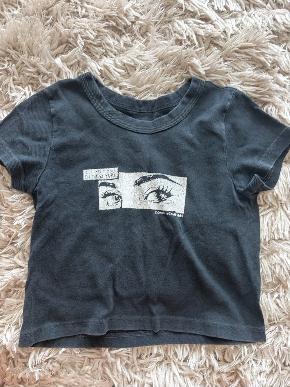 Brandy Melville Short Sleeve Black Graphic Tee with Eye Design